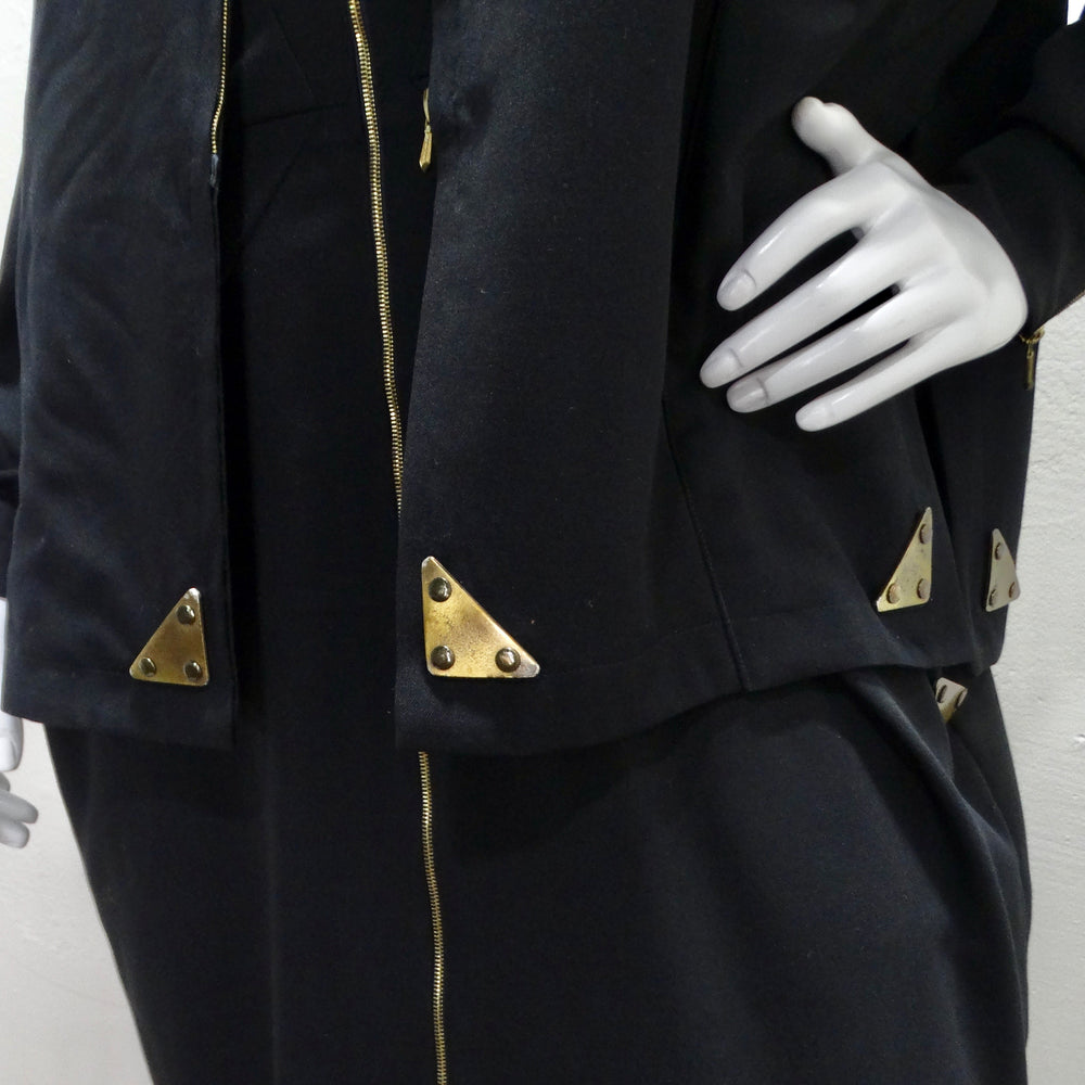 Jean Claude De Luca 1980s Black Utility Dress and Vest Set