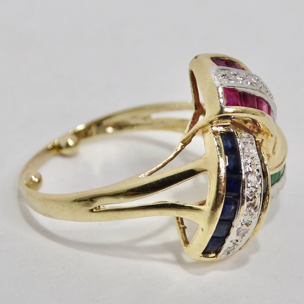 David Webb Inspired Sapphire, Ruby, Emerald and Diamond 1960s Ring