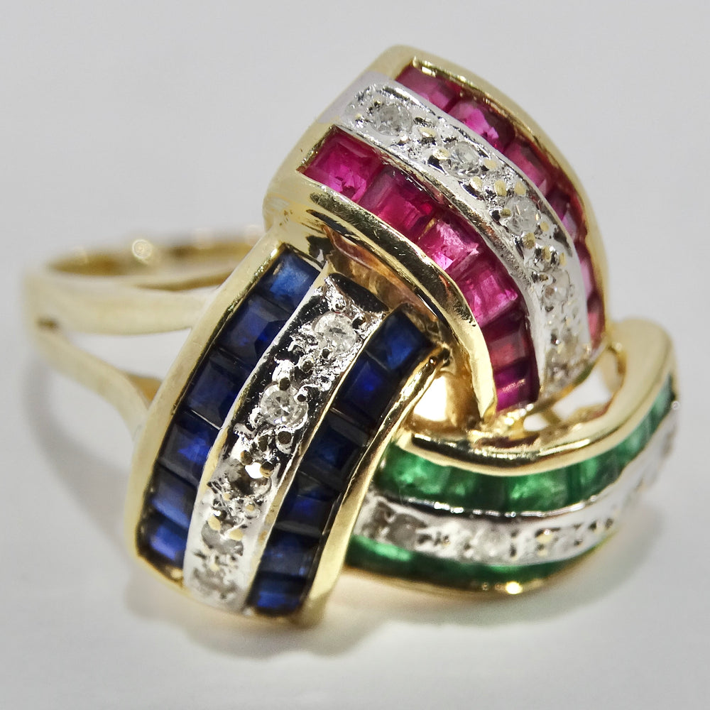 David Webb Inspired Sapphire, Ruby, Emerald and Diamond 1960s Ring