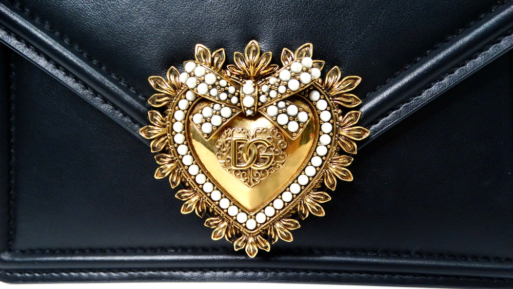 Dolce & Gabbana Small Black Calfskin Devotion Top Handle Bag