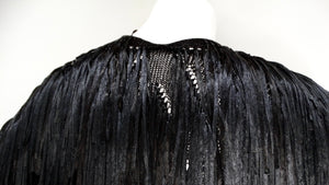 Italian Black Silk Ribbon Fringe Statement Crochet Jacket