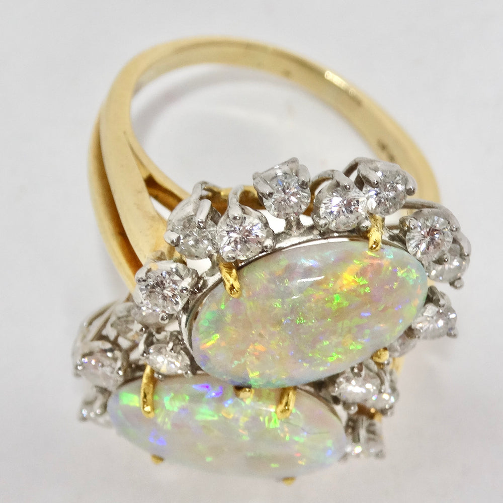 Australian Opal Sparkling Cocktail Diamond 18K Gold Ring