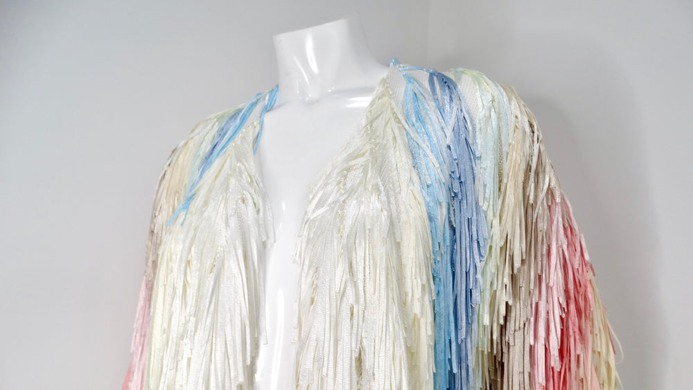 Italian Colorful Pastel Silk Ribbon Fringe Crochet Jacket