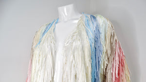 Italian Colorful Pastel Silk Ribbon Fringe Crochet Jacket