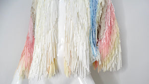 Italian Colorful Pastel Silk Ribbon Fringe Crochet Jacket