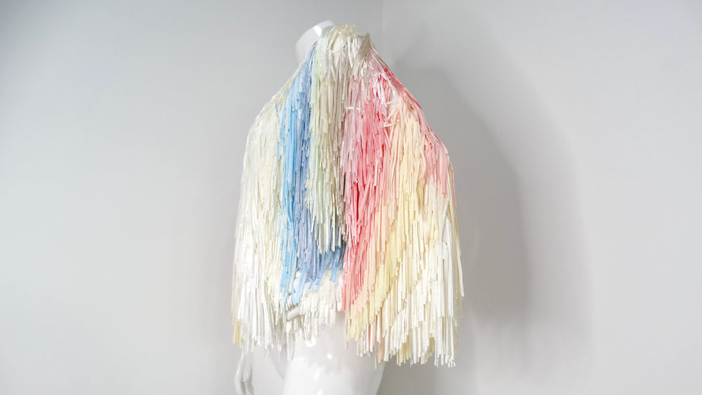 Italian Colorful Pastel Silk Ribbon Fringe Crochet Jacket