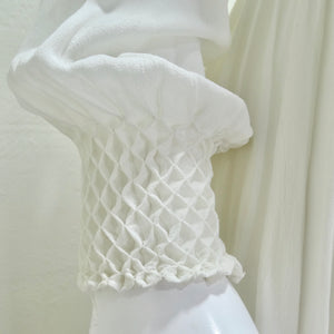1940s White Smocked Sheer Maxi Dress