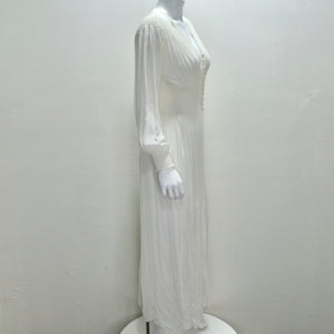 1940s White Smocked Sheer Maxi Dress