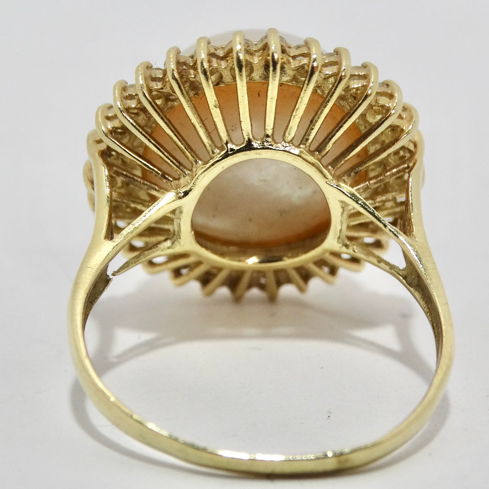 1960s Pearl Diamond 14K Cocktail Gold Ring