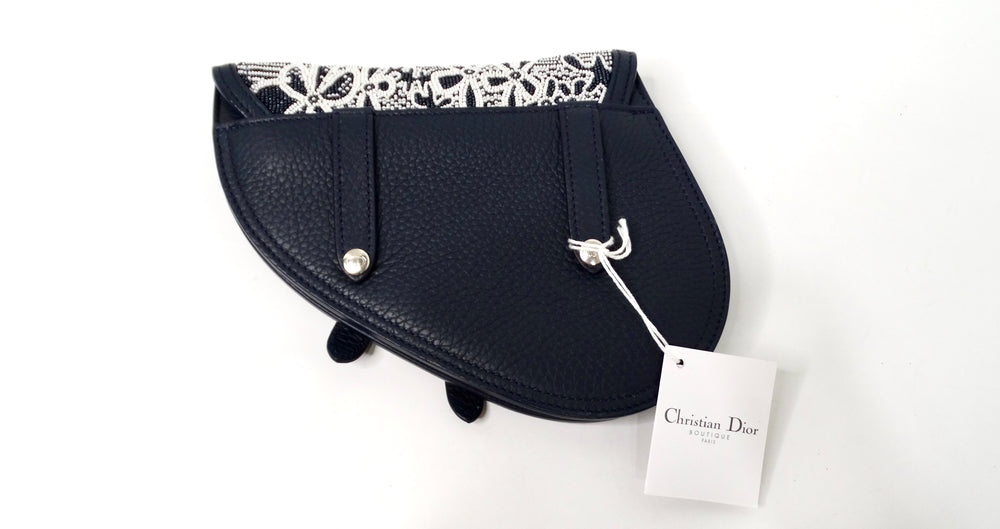 Christian Dior x Shawn Stussy Navy Beaded Grained Calfskin Saddle Belt Bag