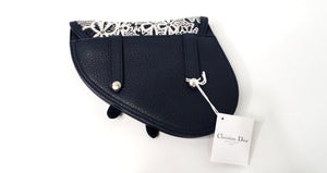 Christian Dior x Shawn Stussy Navy Beaded Grained Calfskin Saddle Belt Bag
