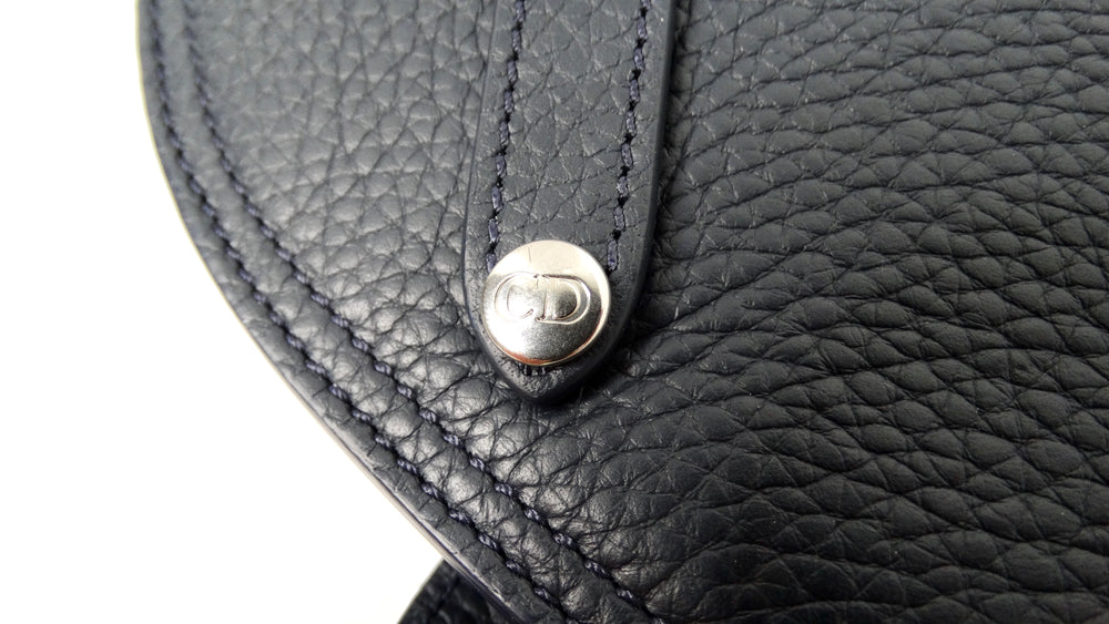 Christian Dior x Shawn Stussy Navy Beaded Grained Calfskin Saddle Belt Bag
