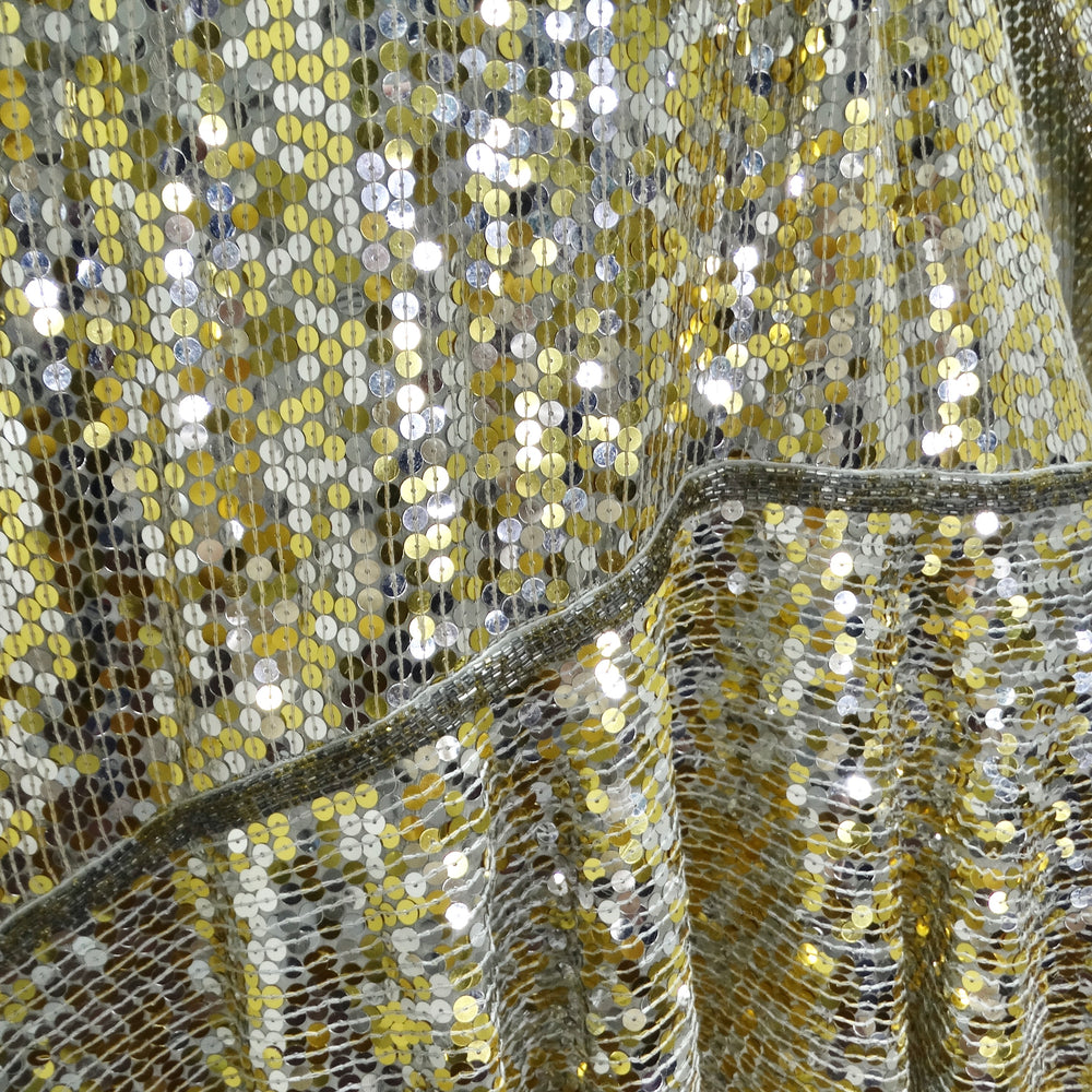 1980s Capriccio Gold Sequin Embellished Dress, Shawl & Belt Set