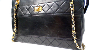 Chanel 1990s Black Lambskin Quilted Messenger Shoulder Bag