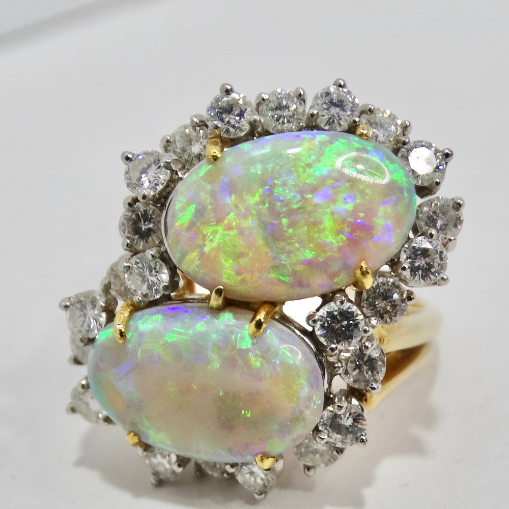 Australian Opal Sparkling Cocktail Diamond 18K Gold Ring