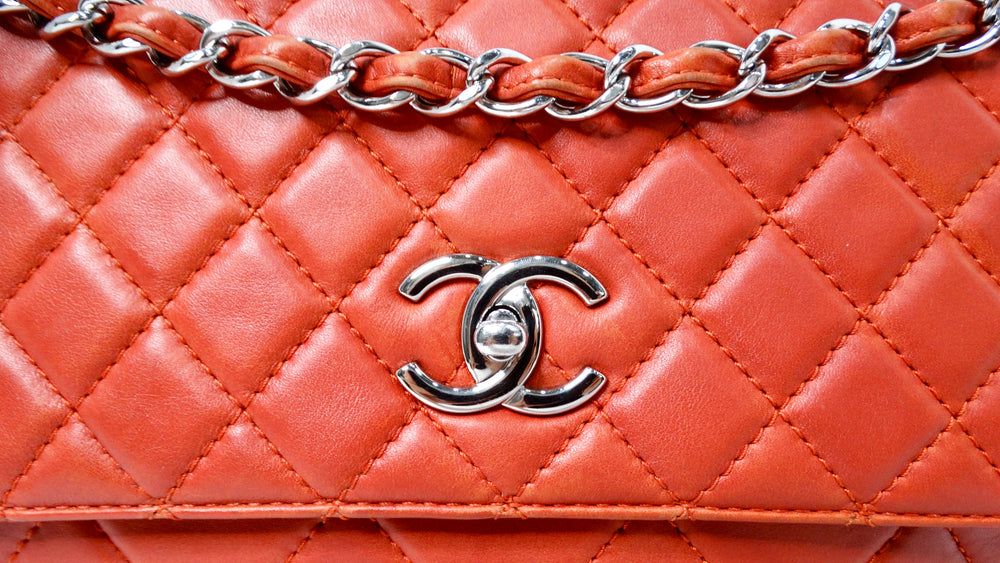 Chanel 2010 Burnt Orange In-The-Business Quilted Lambskin Large Single Flapbag