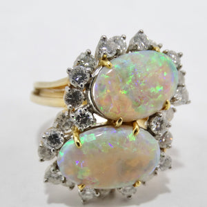 Australian Opal Sparkling Cocktail Diamond 18K Gold Ring