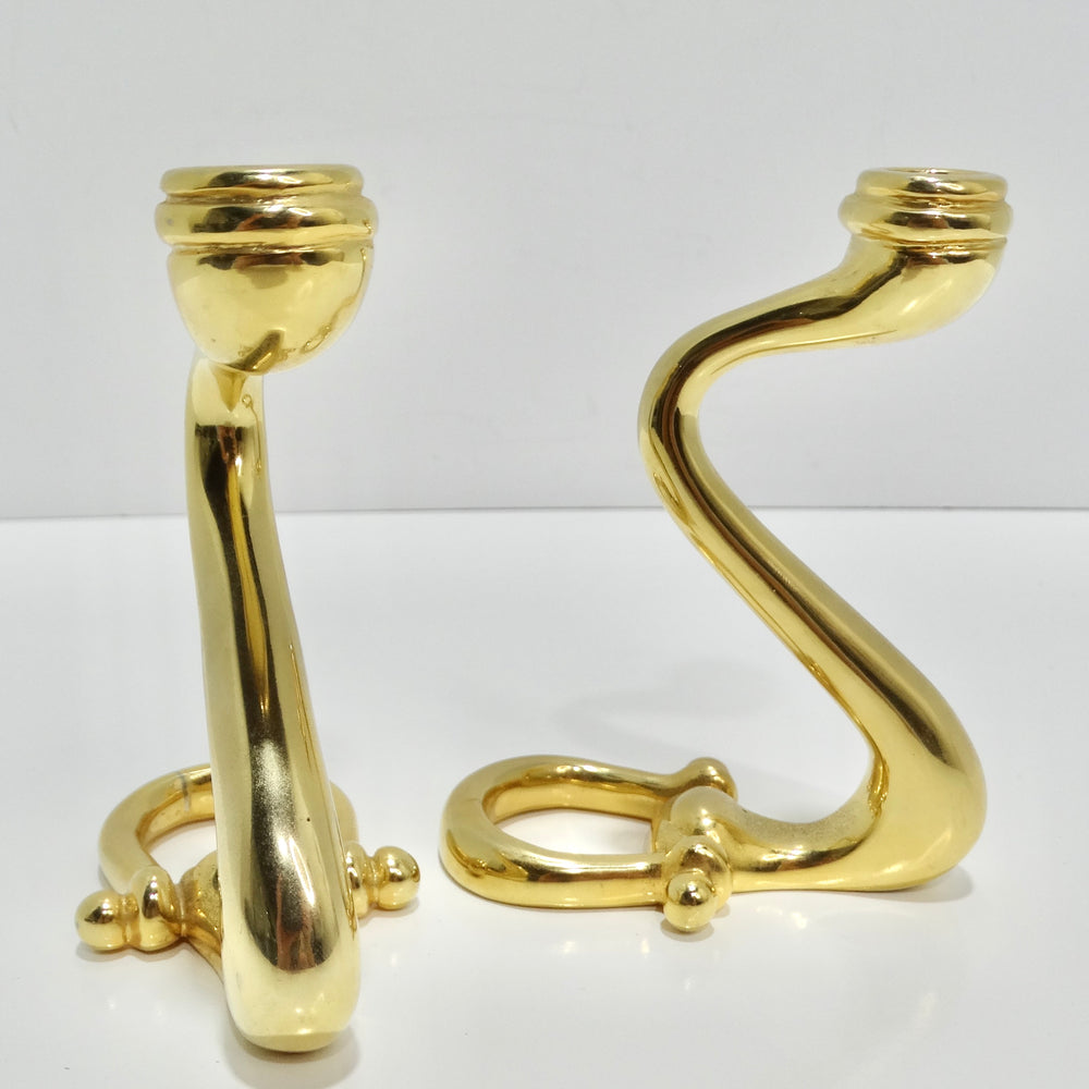Gucci 1980s Brass Horse Bit Candle Holders