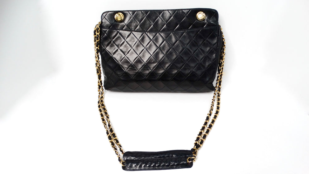 Chanel 1989 Interlocking CC Quilted Shiny Lambskin Pocket Shoulder Bag