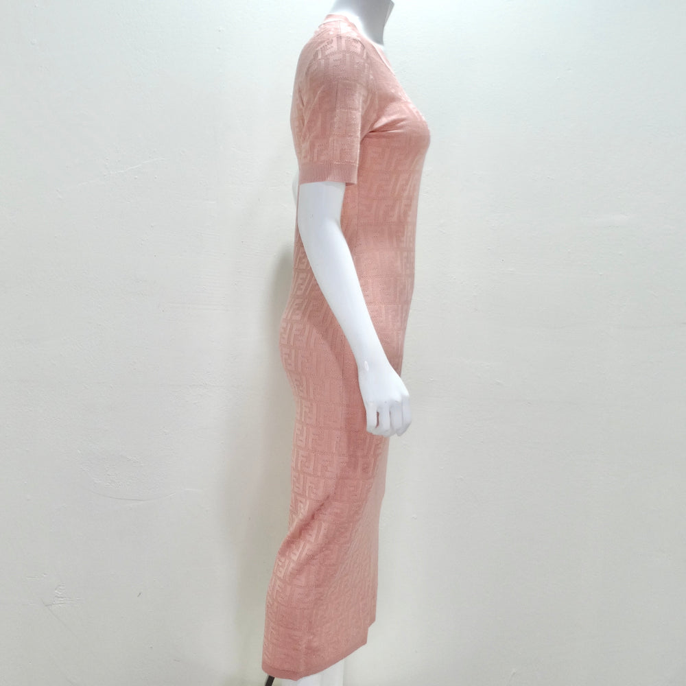 Fendi Pink Jacquard Monogram Crewneck Dress