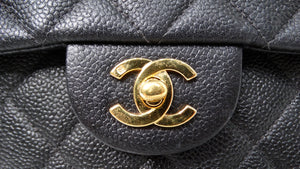 Chanel Large Quilted Caviar Leather Interlocking CC Messenger Shoulder Bag