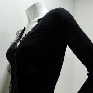 Dolce & Gabbana Black Knit Lace Button Up Cardigan