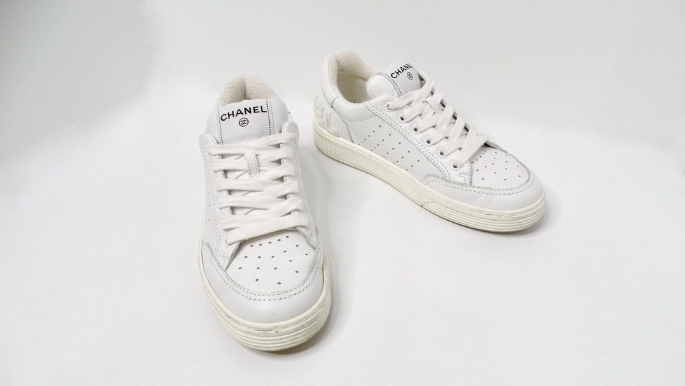 Chanel 2020 White Calfskin Perforated Leather Logo Sneakers