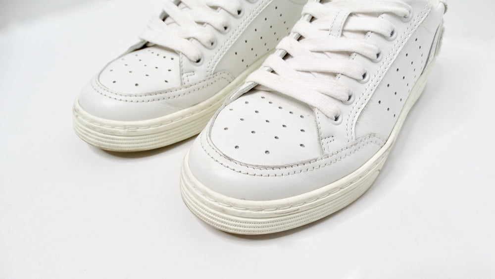 Chanel 2020 White Calfskin Perforated Leather Logo Sneakers