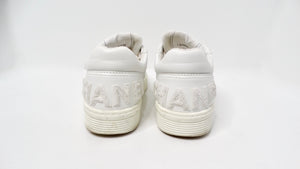 Chanel 2020 White Calfskin Perforated Leather Logo Sneakers