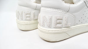 Chanel 2020 White Calfskin Perforated Leather Logo Sneakers