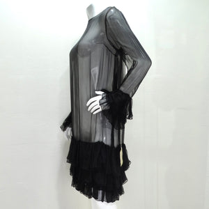 Pauline Trigere 1980s Silk Chiffon Ruffle Dress