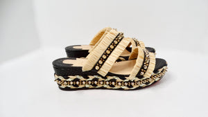 Christian Louboutin Voltinoudou Raffia Studded Platform Wedge Sandals