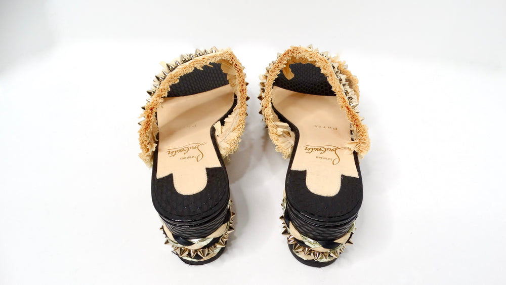 Christian Louboutin Voltinoudou Raffia Studded Platform Wedge Sandals