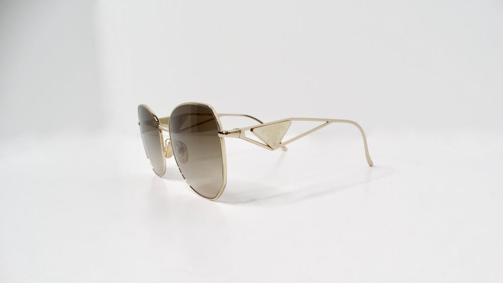 Prada 57Y Gold-Tone Metal Frame Logo Aviator Sunglasses