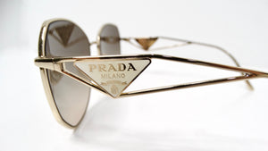 Prada 57Y Gold-Tone Metal Frame Logo Aviator Sunglasses