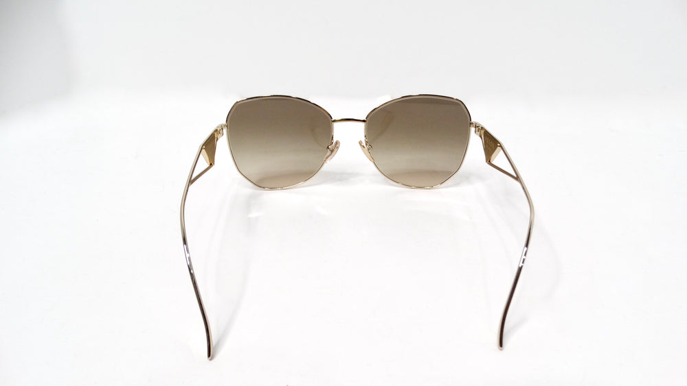 Prada 57Y Gold-Tone Metal Frame Logo Aviator Sunglasses