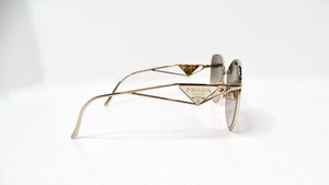 Prada 57Y Gold-Tone Metal Frame Logo Aviator Sunglasses