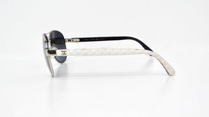 Chanel White Lambskin Quilted Aviator Sunglasses With Polarized Lenses