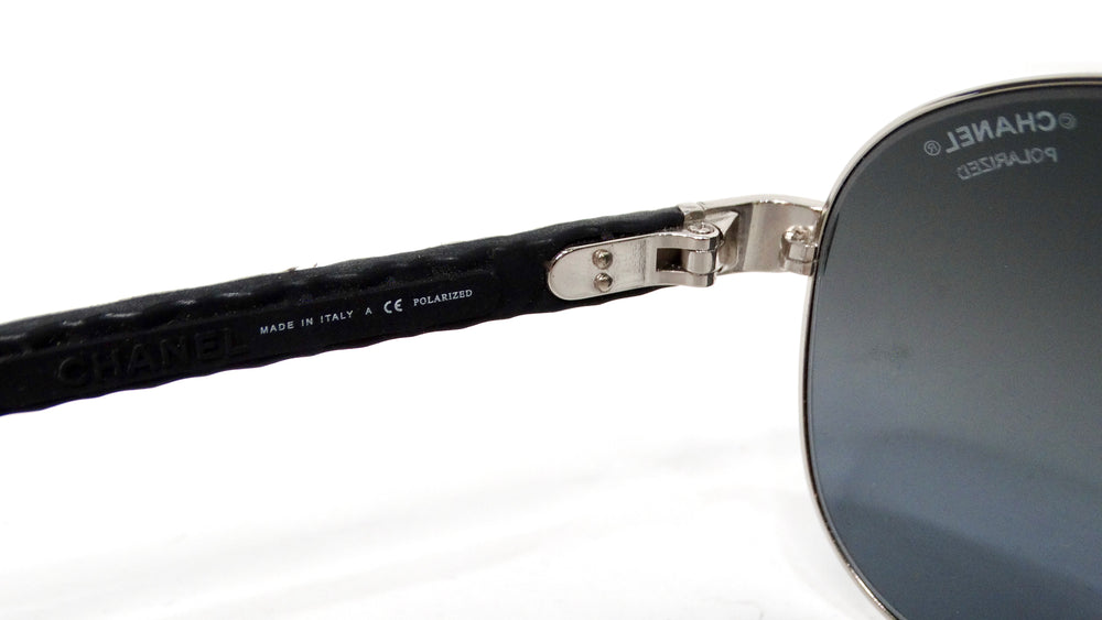 Chanel White Lambskin Quilted Aviator Sunglasses With Polarized Lenses