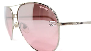 Chanel Pink & Silver-Tone Metal Frame Pilot Aviator Sunglasses