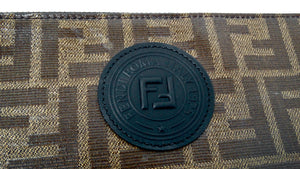 Fendi Brown Zucca Coated Canvas Leather Zip Pouch