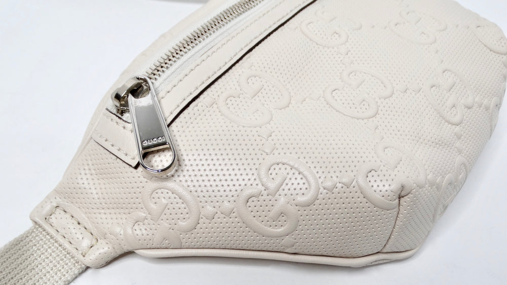 Gucci Cream Calfskin GG Tennis Embossed Belt Bag