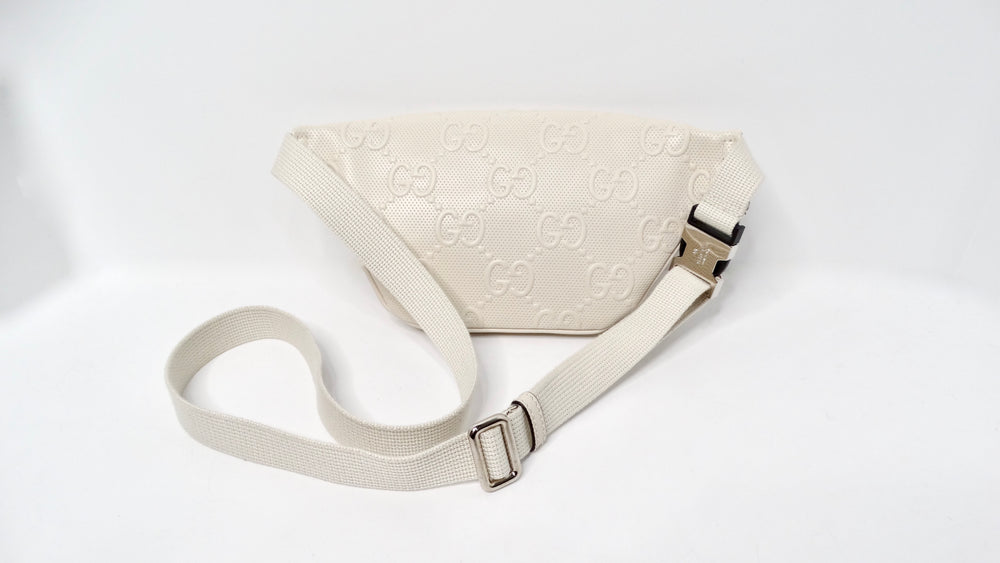 Gucci Cream Calfskin GG Tennis Embossed Belt Bag