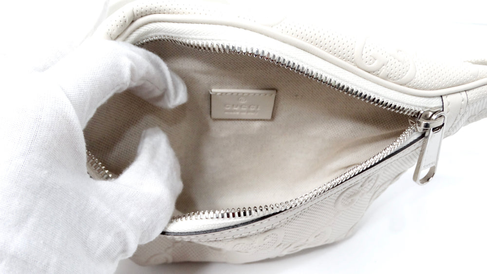 Gucci Cream Calfskin GG Tennis Embossed Belt Bag