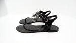 Dolce & Gabbana Black Jelly Lace Print Sandals With Crystal Flower Embellishment