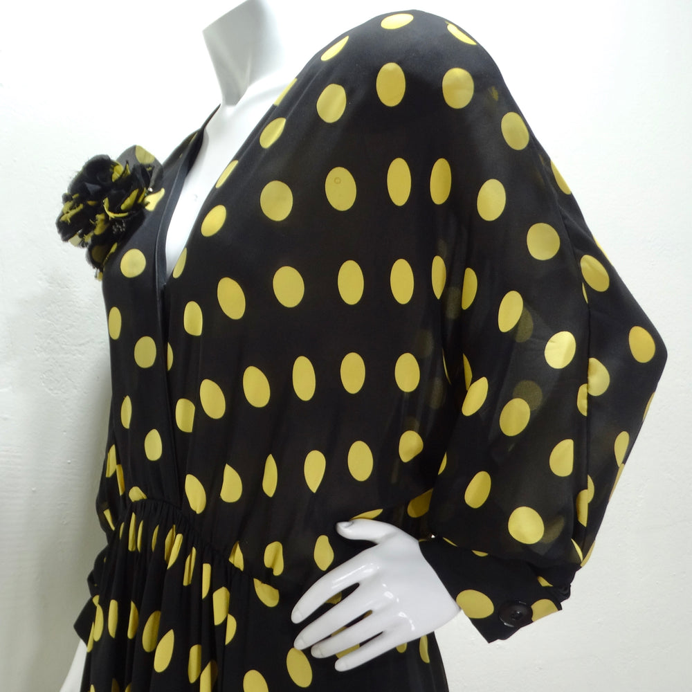 Yves Saint Laurent 1980s Polka Dot Dress & Brooch Set