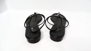 Chanel Black Lambskin Leather Interlocking CC Rhinestone Thong Sandals