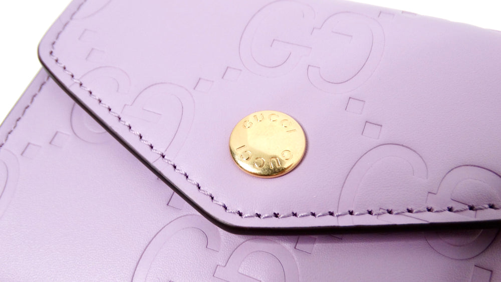 Gucci Lilac GG Embossed Leather Tri-Fold Square Wallet