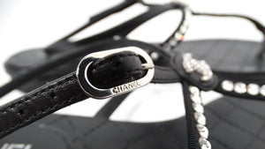 Chanel Black Lambskin Leather Interlocking CC Rhinestone Thong Sandals