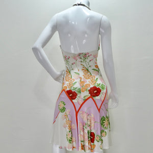 Y2K Versace Lotus Print Floral Halter Dress
